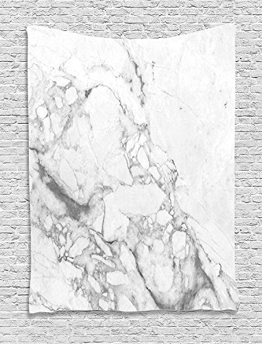 Ambesonne Marble Print Tapestry, Old Fashion Grungy Cultured Marbling Motif Formation Lines Retro Design, Wall Hanging for Bedroom Living Room Dorm Decor, 40" X 60", White Grey - color: White Grey, size: 60"L x 40"W