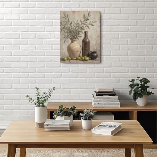 Vintage Vase Canvas Wall Art, Vintage Olive Branch Wall Decor Framed Prints for Living Room Corridor Kitchen Apartment Decor, Modern Rustic Plant Artwork, Housewarming Gifts 11.5x15 Inch - color: Multi 1376