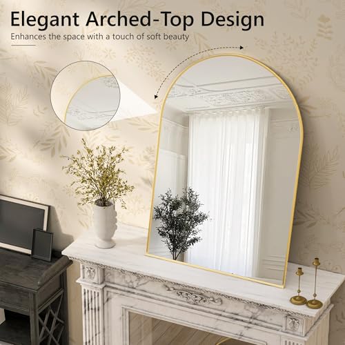 Arched Bathroom Mirror for Wall, 36" x 24" Gold Metal Frame Vanity Mirror, HD Glass Over Sink for Bathroom, Entryway, Bedroom - color: Gold, size: 36"L x 24"W