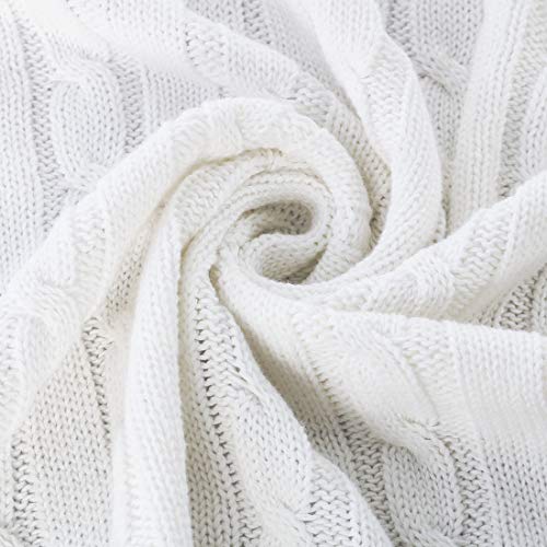 uxcell 100% Cotton Knitted Throw Blanket for Sofa and Couch Soft Lightweight Cable Knit Blanket Home Decors Blanket, White 60" x 78" - color: White, size: Twin (60"*78")