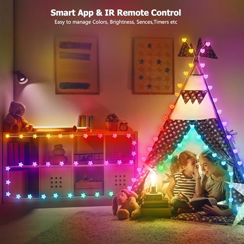 66ft Heart String Lights Valentines Day Decorations, 133 LED RGB Color Changing String Fairy Lights, 200+ Scene Modes for Christmas Valentines Day Decor Bedroom Backdrop Indoor Outdoor - size: Heart - 66ft