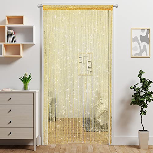 Door String Curtain Doorway Beads Curtains,Hanging Room Divider Beaded Decor Hippie Glitter Fringe Panel Closet Window Doors Sequin Sheer Boho Doors Tassel (Gold) - color: Gold