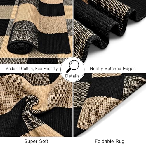 Buffalo Plaid Area Rug 2 X 3 Ft Brown and Black Checkered Outdoor Rug Cotton Washable Buffalo Plaid Rugs Front Door Mat for Porches Bathrooms Laundry Rooms and Living Rooms - color: Brown and Black, size: 2‘×3’