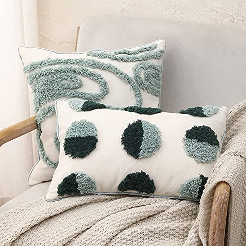 vctops Boho Decorative Throw Pillow Cover Cotton Tufted Woven Cushion Cover for Couch Sofa Bed (Green A,18"x18") - color: Green a, size: 18" x 18" (Pack of 1)