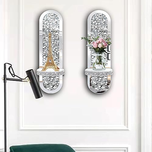 ZOLAPI Set of 2 Crystal Crush Diamond Candle Sconces, Gorgeous Silver Mirrored Wall Sconce,Oval Candle Holder Glass Wall Decorations for Home Décor, Living Room, Dining Room. - color: Silver Mirror ②