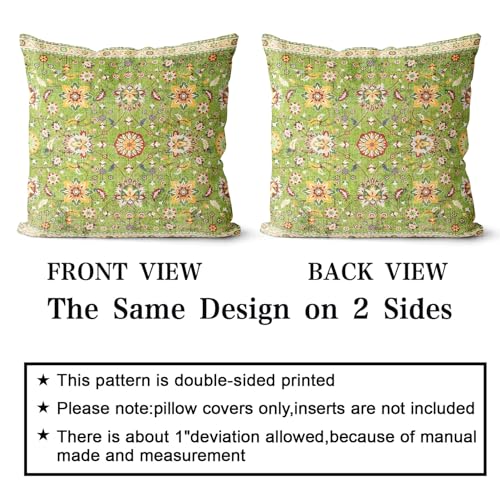 Snycler Boho Throw Pillow Covers Farmhouse Home Decor for Sofa Porch Patio Bed Room Outdoor，Set of 2，Bohemian Carpet Throw Pillows for Couch Decorative Pillow Cases，16x16inch,Green - color: Floral-green, size: 16" x 16" (Pack of 2)