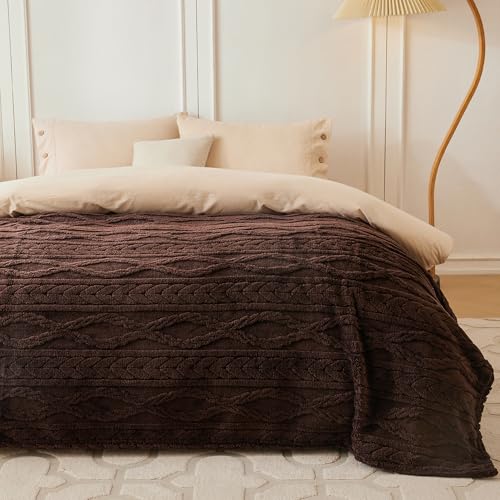 COOVA Brown Fleece Queen Blanket for Bed - Super Soft Cozy Plush Fuzzy Blanket for Sofa,Premium Sherpa Warm Large Throw for Women,Couch,Chair,90x90 Inches - color: Dark Brown, size: 90“x90”