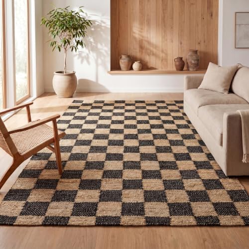 JONATHAN Y Theo Woven Jute Checkerboard Natural/Black Indoor Area Rug, 8x10, Modern, Farmhouse, Rustic, Lodge, Easy-Cleaning for Living Room, Bedroom, Kitchen, Non-Shedding (NRF203B-8) - color: Natural/Black, size: 8' x 10' (Rectangular)