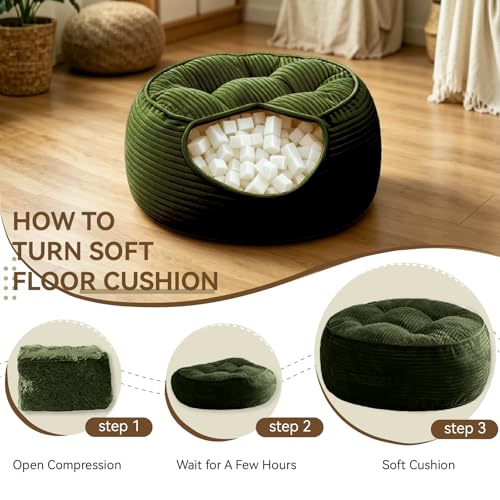 11" Washable Round Floor Pillow for Adults Thick Meditation Cushion for Sitting Large Yoga Pillows on Floor Ottoman to Elevate Leg for Tatami Living Room,22x22 Inch, Green - color: Green
