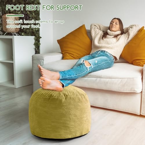 HIGOGOGO Round Stuffed Pouf Ottoman, Corduroy Poufs with Foam Chunk Filling, Furry and Fluffy Pouf Foot Stool Storage Ottoman, 20 X 15 Floor Poufs Foot Rest for Living Room, Green - color: Green, size: 20"D x 20"W x 15"H