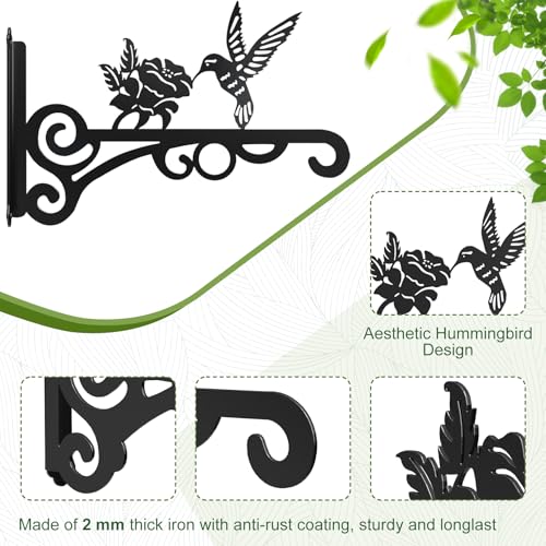 2-Pack 10 Inch Aesthetic Plant Hangers Outdoor – Metal Hanging Plant Bracket with Beautiful Hummingbird Pattern – Heavy Duty Plant Hooks for Hanging Plants, Bird Feeder, Wind Chime, Lantern - color: 2-Pack