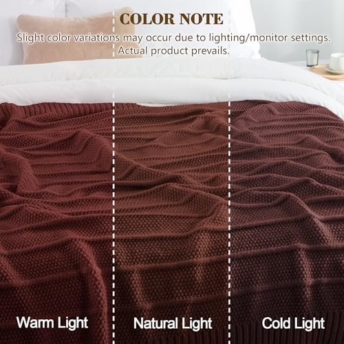Carriediosa Knit Throw Blanket for Couch 50" X 60", Soft Cozy Stripe Pattern Cable Knitted Throws Fall Fluffy Textured Solid Home Decor Blankets Couch Cover for Bed Sofa, Dark Brown - color: Dark Brown, size: 50" X 60"