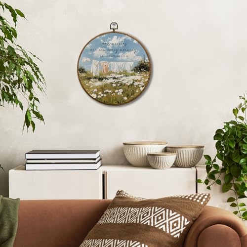 JUIOEIU Christian Laundry Day Round Wall Decor, Bible Verse Framed Canvas Prints, Country Cottagecore Floral Religious Scripture Wall Art Hanging Decorations for Bathroom Laundry Room Decor, 10x10in - color: Laundry room03