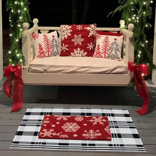 Fall Décor Plaid Rug, 2'4" x 3'7" Black&White Check Indoor/Outdoor Area Rug, Layering Rug for Hello/Welcome Doormat, Machine Washable Cotton Woven Rugs for Farmhouse Front Porch,Entryway - color: Black & White Plaid X, size: 2'4" x 3'7" (Rectangular)