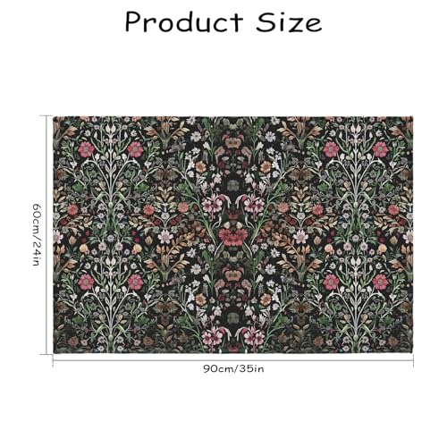 Floral Rugs 2x3 Spring Summer Boho Black Flowers Decorative Indoor Outdoor Doormat Small Non-Slip Low Pile Front Door Mat Area Rugs for Living Room Bedroom Decor - color: Black Floral