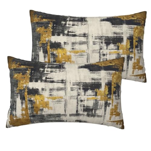 Black Gold Painting Throw Pillow Covers 12x20 Inch Set of 2, Modern Abstract Oil Painting Lumbar Pillow Cover Abstract Art Painting Doodles Cushion Covers for Sofa Couch Bed Living Room - color: Black Gold, size: 20" x 12" (Pack of 2)