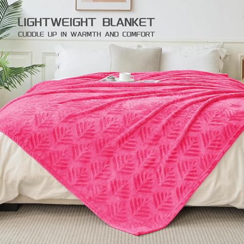 Exclusivo Mezcla Fleece Throw Blanket for Couch, Super Soft and Cozy Blankets All Season Use, Leaves Pattern, Plush Fuzzy Lightweight, Hot Pink, 50x60 Inch - color: Hot Pink, size: Throw(50"x60")