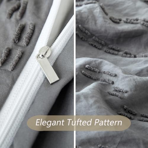 Duvet Cover King, 3PCS Boho Duvet Cover Set, Geometric Pattern Tufted Bohemian Comforter Cover Jacquard Knit Textured Bedding Set with Zipper Closure (Dark Grey) - color: Dark Grey, size: King