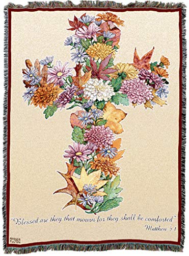 Autumn Leaves Blanket by Parker Fulton - Blessed Are Those Who Mourn - Scriptures Matthew 5:4 - Sympathy Bereavement Gift Tapestry Throw Woven from Cotton - Made in the USA (72x54) - color: Autumn Leaves, size: 72" x 54"