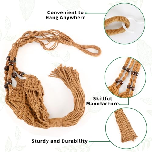 Augshy Jute Crochet Macrame Plant Hangers with Hooks, 2 Pack 35 Inch Natural Cotton Boho Indoor Outdoor Brown Planter Hanging Holder for Ceiling Balcony Porch Home Decor - color: Caramel, size: 35 Inches