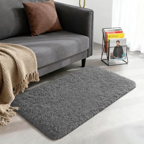 Merelax Soft Modern Indoor Shaggy Area Rug for Bedroom Livingroom Dorm Kids Room Home Decorative, Non-Slip Plush Fluffy Furry Fur Rugs Comfy Nursery Accent Floor Carpet 2x3 Feet, Charcoal - color: Charcoal, size: 2' x 3' (Rectangular)