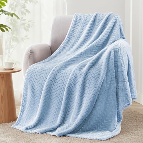 Exclusivo Mezcla Fleece Throw Blanket for Couch, Lightweight Jacquard Bed Blanket for Spring Summer, Soft Cozy Breathable Throws, Light Blue, 50x70 Inches - color: Light Blue, size: Throw ( 50x70 IN )