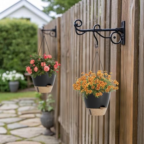 LEWESU Set of 2 Hanging Planters for Indoor Plants with Self Watering Includes Hanging Pots and 2 Types Plant Hangers, Outdoor Hanging Baskets Holder for Home Garden, 10 Inch Midnight Black - color: Midnight Black