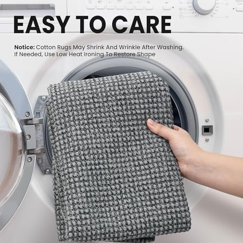 EARTHALL Woven Runner Rug 2x4 Ft Washable Runners for Hallways Cotton Non Slip Eentryway Runner Braided Indoor Floor Carpet for Kitchen, Hallway, Kitchen, Doormat, Dark Gray - color: Dark Gray/Gray, size: 2' x 4' (Runner)