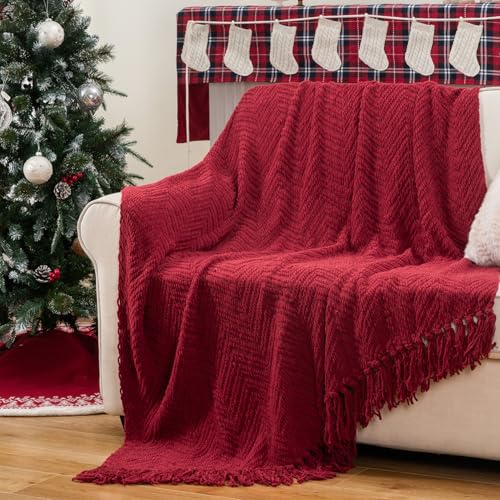 BATTILO HOME Red Throw Blanket for Couch, Knit Christmas Throw Blanket for Home Decor, Super Soft Cozy Warm Red Christmas Blanket for Winter, 50" x 60" - color: Red, size: 50"x60"