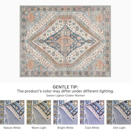 Bavni Kitchen Rug 2x5 Runner Rugs for Hallways Entryway, Washable Vintage Print Carpet, Ultra-Thin Chenille Low Pile Lightweight Rug with Non Slip Backing, Blue/Orange - color: Blue/Orange, size: 2' x 5' (Rectangular)