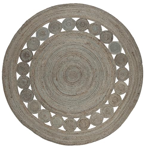 SAFAVIEH Natural Fiber Collection Area Rug - 6'6" Round, Grey, Handmade Jute, Boho Farmhouse Braided Design (NF364C) - color: Grey, size: 6'6" (Round)