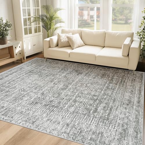 6x9 Area Rugs for Living Room: Washable Moroccan Geometric Boho Rug Farmhouse Non Slip Stain Resistant Large Rug Low Pile Soft Carpet for Bedroom Dining Room Home Office Children Room (Grey,6'x9') - color: Grey, size: 6' x 9' (Rectangular)