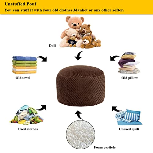 Asuprui Pouf Ottoman Unstuffed Round Poof Seat Foot Stool Ottoman Foot Rest No Filler 20x20x12 Inches Fuzzy Chair Floor Pouf Storage for Living Room Bedroom Coffee - color: Coffee