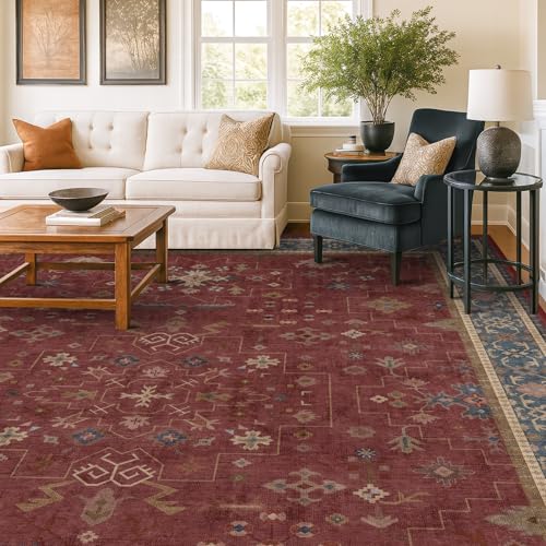 Hazo Haus Oriental 8x10 Large Area Rugs for Living Room - Burgundy Rug for Bedroom Under Bed, Dining Room Under Kitchen Table, Washable Soft Non Slip Unique Indoor Décor - color: Burgundy, size: 8' x 10' (Rectangular)