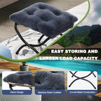 15" Foldable Foot Stool Ottoman with Metal Frame - Washable Faux Fur Navy Upholstered Indoor/Outdoor Footrest for Living Room, Bedroom, Patio - Space-Saving Compact Design - color: Fleece-navy
