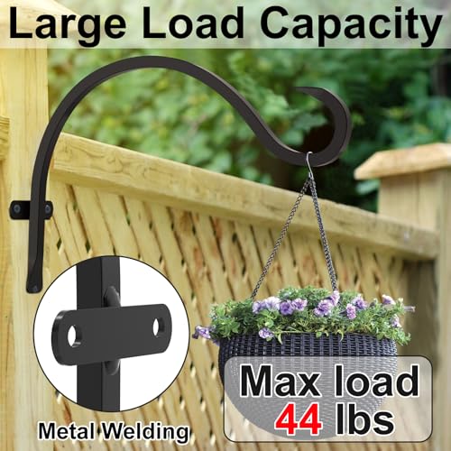 12 Inch Heavy Duty Plant Hanger Wall Hook 4 Pack - Black Iron Hanging Plant Bracket Holds 44 lbs - Rust Resistant Indoor Outdoor Hooks for Bird Feeders Lanterns Wind Chimes Hanging Baskets with Screws - size: 4 Pieces