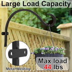 12 Inch Heavy Duty Plant Hanger Wall Hook 6 Pack - Black Iron Hanging Plant Bracket Holds 44 lbs - Rust Resistant Indoor Outdoor Hooks for Bird Feeders Lanterns Wind Chimes Hanging Baskets with Screws - size: 6 Pieces