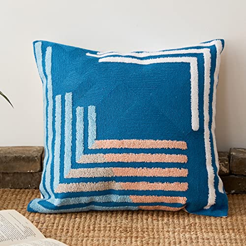 vctops Boho Geometric Tufted Decorative Throw Pillow Cover Farmhouse Cotton Embroidery Accent Square Cushion Case for Couch Sofa Bed (EmbroideryB, 18"x18") - color: Embroideryb, size: 18" x 18" (Pack of 1)