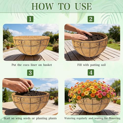 3 Pack 12 Inch Hanging Baskets for Plants Outdoor - Metal Hanging Planters for Outdoor Plants with Coco Liners - Heavy Duty Empty Hanging Flower Pots for Porch Patio Garden - size: 12 Inch