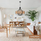 25.6" Large Rattan Farmhouse Chandelier, 6-Light Boho Black Modern Chandelier Light Fixture, Rustic Wicker Chandelier with Woven Shade for Dining Room, Living Room, Bedroom - color: V-Weave Round Rattan, size: Large 6 light 25.6 inches