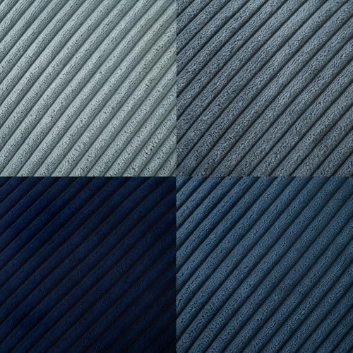 Volcanics Set of 4 Dusty Blue Navy Series Corduroy Decorative Couch Throw Pillow Covers 18x18 Inch, Soft Modern Boho Striped Cushion Cases for Patio, Balcony, Children Bedroom, Summer Gradient Shams - color: Blue, size: 18" x 18" (Pack of 4)