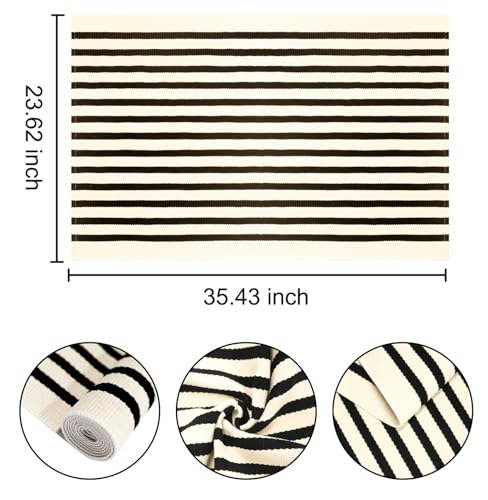 BUAGETUP Front Layered Door Mat 2'x3',Black and Beige Striped Outdoor Rug Machine Washable Cotton Outdoor Door MatEntryway Throw Rug for Indoor Entrance - color: Black Beige, size: 2' x 3' (Rectangular)