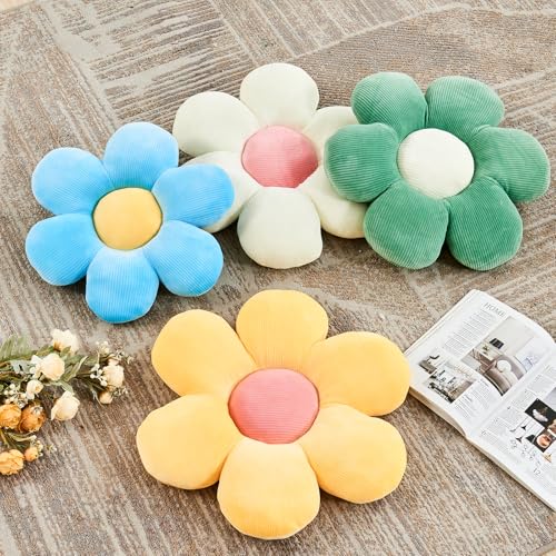 Kcvvcr Sage Green Flower Pillow, 14.9" Cute Flower Shaped Floor Pillow, Aesthetic Floral Plush Daisy Decorative Throw Pillows for Bed Sofa Couch - color: Al-dark Green, size: 14.9 Inch