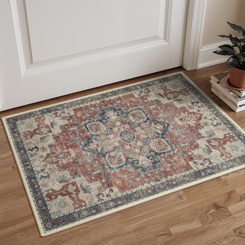 GENIMO Area Rug 2x3 Doormat, Machine Washable Low Pile Rugs, Small Retro Entryway Mat for Entrance, Hallway, Kitchen and Corridor, Bordeaux - color: Area Bordeaux, size: 2' x 3' (Rectangular)