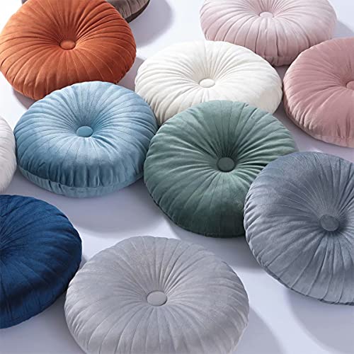 HLOVME Round Pillow Cushion for Couch Velvet Decorative Small Throw Pillow Solid Color for Living Room Bed Floor 13.7”, Orange - color: Orange