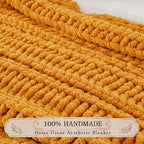 Battilo Cozy Mustard Throw Blanket 50" x 60" | Hand Knitted Chunky Knit Throw Blanket, Soft Jumbo Chenille for Couch Sofa Bed - color: Mustard