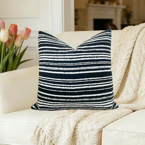 Slow Cow Boho Chenille Textured Woven Stripe Throw Pillow Covers 18 x18 Cushion Cover Black Pillow Cover Pillowcase - color: Black, size: 18" x 18" (Pack of 1)