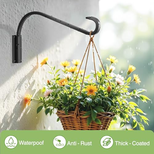 saffruff 16 Inch 2 Pack Plant Hangers for Indoor/Outdoor Wall Mount - Heavy Duty Hanging Plant Holder & Bird Feeder Hooks, Decorative Black Metal Wall Hangers for Plants, Flower Baskets - size: 16-inch 2-pack