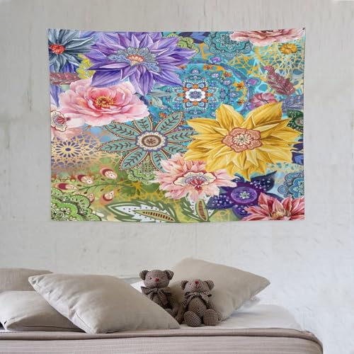 Houselerax Boho Vintage Floral Tapestry Wall hanging,Bohemian Blossom Colorful Mandala Flower Tapestries, Multi Color Tapestry for Bedroom Home Hippie Wall Decor 40"x30" - color: Boho Floral-3, size: W40xL30in