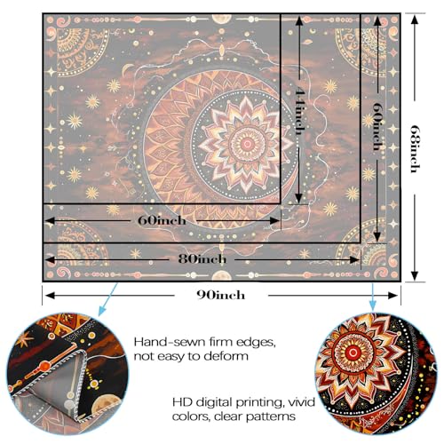 Wegklazax Celestial Mandala Tapestry, Sun Moon Floral Wall Art for Room Decor, Warm Bohemian Mystical Home Decor 60" L x 44" W - color: Red Yellow Black, size: 60"L x 44"W